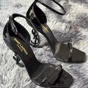 Saint Laurent Patent Black Strappy Heels